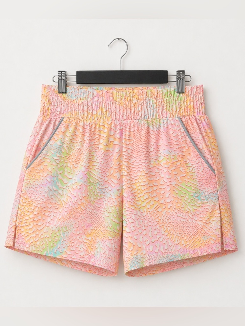 Fabletics Neon Leopard Print Reflective High-Waisted Piped Nylon Shorts | Size S